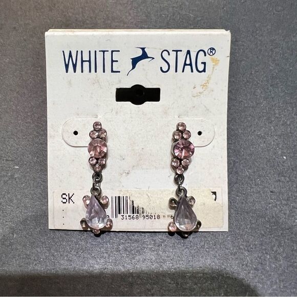 Vintage Pink Rhinestone Dangle Earrings 90’s - Picture 1 of 3